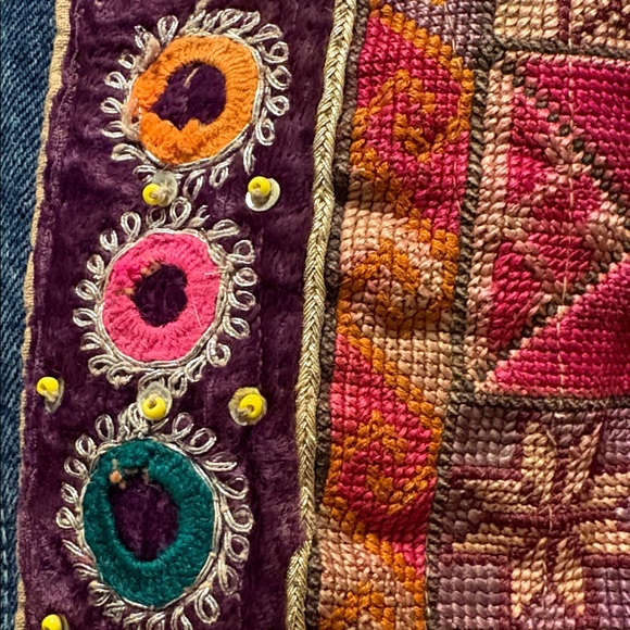 Upcycled Denim Embellished Handmade Jacket with Purple Accent Collar size M. - Picture 11 of 14